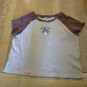 "Be Kind" Mushroom Embroidered Cropped Tee Beige With Brown Accent Fits Like M